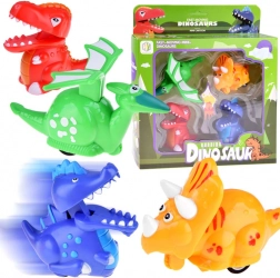 Set aus 4 fahrenden Dinosauriern mit Druckantrieb