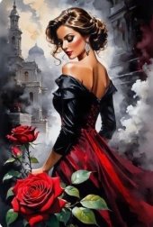 Diamantmalerei Frau mit Rosen in der Stadt 30 × 40 cm