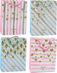 Papiergeschenktüte blau rosa mit Glitzer 23 x 18 x 10,5 cm