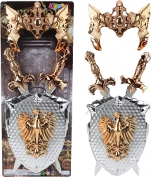 Kinderritter-Set Schild mit zwei Schwertern und Maske Goldener Adler