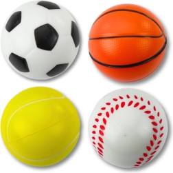 Set aus Schaumstoff-Sportbällen 6 cm – Fußball, Basketball, Tennis, Baseball (4 Stk.)
