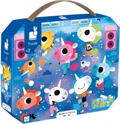 Janod Puzzle im Koffer – Einhörner auf dem Konzert, 24 Teile