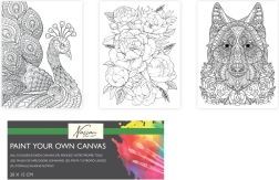 Vorgedruckte Leinwand zum Malen 20 × 15 cm – Wolf, Pfau und Blumenstrauß