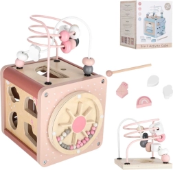 Pädagogischer Aktivitätswürfel aus Holz 5-in-1, rosa