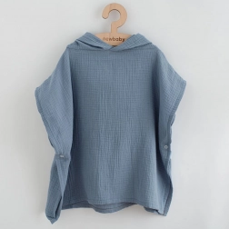 Kinder-Musselin-Poncho blau 80 cm