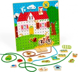 Fädel-Holzplatte Haus BIGJIGS TOYS