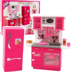 Rosa Küche mit Kühlschrank für Puppen 29 cm