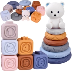 Weiche gummierte Sensorikwürfel und Stapelpyramide mit Bärchen
