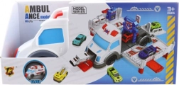 Aufklappbarer Krankenwagen mit Rettungsbasis und kleinen Autos