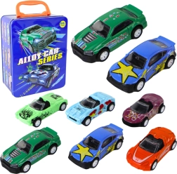 Set mit Spielzeugautos mit Friktionsantrieb im Metallkoffer - 6 Stück