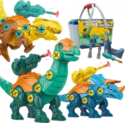 WOOPIE Dinosaurier zum Zusammenbauen 3 Stk. im Koffer mit Bohrmaschine und Schraubendreher