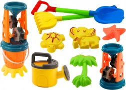 Sandset Mühle Schaufel Harke Gießkannen Förmchen Eimer 10-tlg.