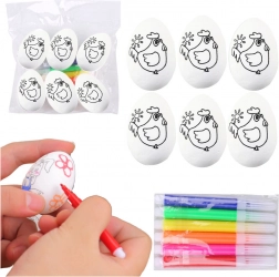 Styropor-Ostereier zum Bemalen mit Filzstiften, Motiv Henne, 6 Stk.