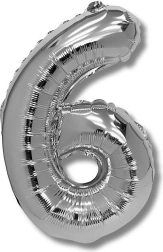 Folienballon Zahl 6 silber 40 cm