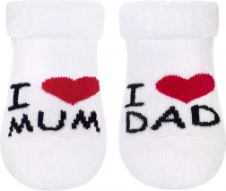 Baby-Frotteesocken weiß I love Mum & Dad