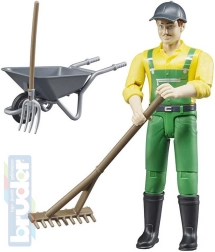 BRUDER Bauernfigur mit Schubkarre und Werkzeug
