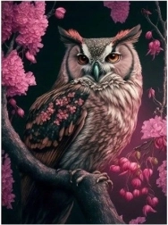 Diamantmosaik - Eule in Rosen