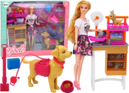 Erlebnis-Set mit Puppe und Haustieren – tierärztliche Pflege und Grooming