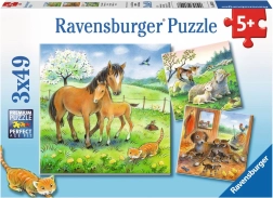 RAVENSBURGER Puzzle – Tierisches Kuscheln, 3×49 Teile