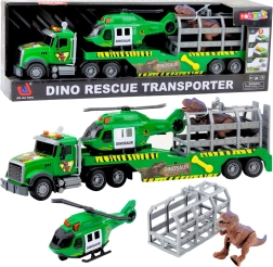 Rettungs-Lkw mit Hubschrauber und Käfig für Dinosaurier, grün