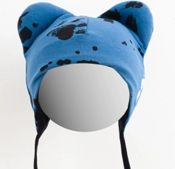 Baby-Baumwollmützchen mit Öhrchen NEW BABY Pfote blau