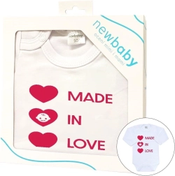 Baby-Body mit Aufdruck New Baby MADE IN LOVE, Geschenkverpackung (Größe 56, 0–3 Monate)
