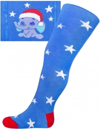 Weihnachtliche Baumwollstrumpfhose NEW BABY blau mit Elefant