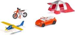 Siku Super Geschenkset Freizeit – Cabrio, Wasserflugzeug, Motorrad und Zelt
