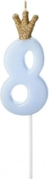 Kerze für die Torte mit blauer Krone Nummer 8