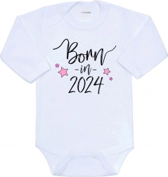 Babybody mit Aufdruck Born in 2024, rosa