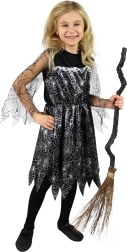 Kinder Hexenkostüm mit Spinnwebenmuster