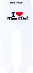 Baumwoll-Kinderstrumpfhose NEW BABY weiß I Love Mum and Dad