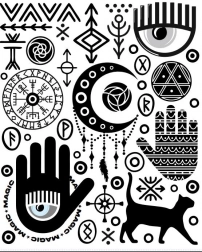 Bügelbare Aufnäher – mystische Symbole, großer Bogen 20 × 30 cm