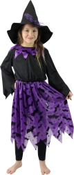 Kinderkostüm Hexe mit Fledermäusen und Hut