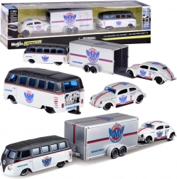 Maisto Metall-Set 1:64 – Volkswagen Van Samba mit Anhänger und Volkswagen Beetle