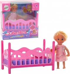 Set Mini-Puppe im Pyjama rosa Bettchen