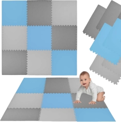 HUMBI Schaumstoffmatte 180 × 180 cm – großes wasserfestes Puzzle, sicher für Babys und Kinder, 9 Teile, blau/grau/dunkelgrau