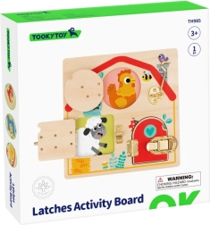 hölzerne Aktivitätentafel mit Schlössern