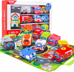 Set aus weichen Stoffautos mit Spielmatte