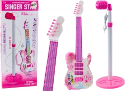 Růžene Kinder-E-Gitarre mit Ständer und Mikrofon, batteriebetrieben