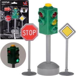 Leuchtende Spielzeugampel mit Sound und 2 Verkehrsschildern