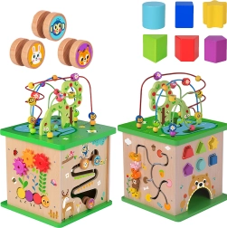 TOOKY TOY Holz-Lernwürfel 5-in-1 mit Tieren