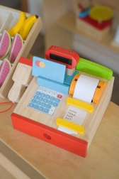 Holz-Kinderkasse für den Kaufladen mit Scanner