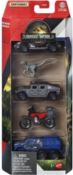 Matchbox Jurassic World – Set mit 4 Autos und Dinosaurier