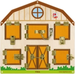 Holz-Schloss-Spiel für Kinder – Fenster mit Tiermotiven öffnen