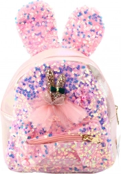 Rosa Kinderrucksack mit Pailletten und Hasenohren 4,4L