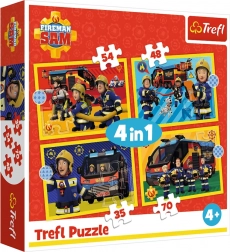 Puzzle 4-in-1 FEUERWEHRMANN SAM – Feuerwehr im Einsatz (35, 48, 54, 70 Teile) Trefl