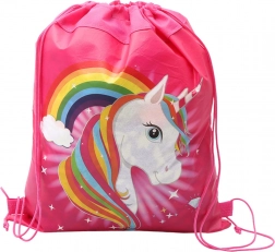 Schulrucksack für Schuhe und Kleidung mit Einhorn- und Regenbogenmotiv rosa 35x27 cm