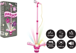 Kinder-Karaoke-Mikrofon auf Stativ mit Licht und Sound – Rosa