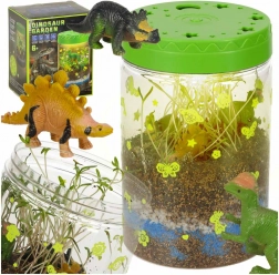 Terrarium zum Pflanzenanbau mit LED-Lampe und Dinosauriern